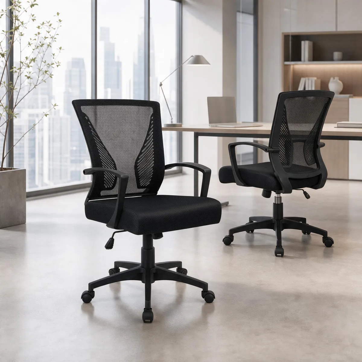 Mesh Mid-Back Chair, Black, single chair