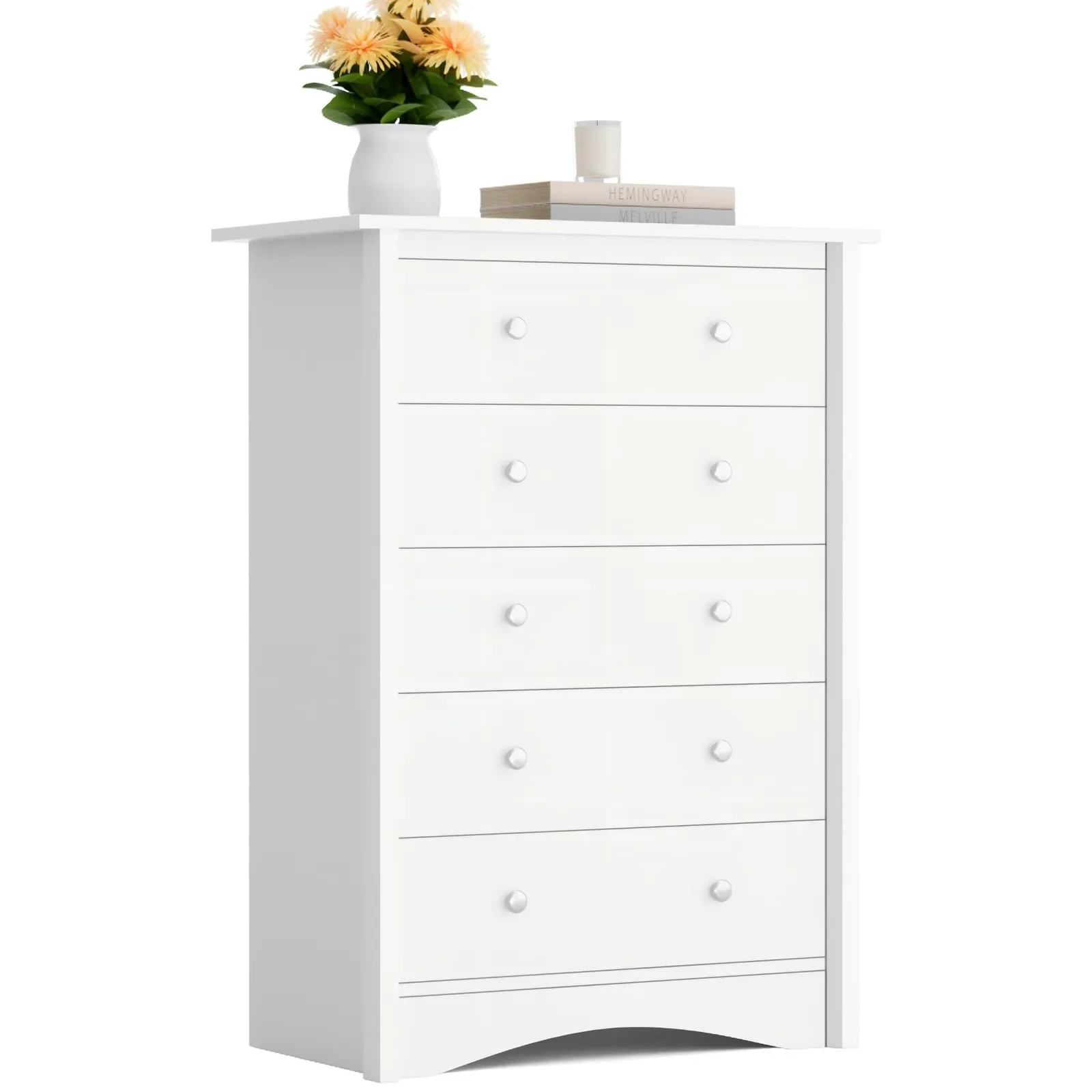 Furmax Tall 5-Drawer Dresser, White, product photo