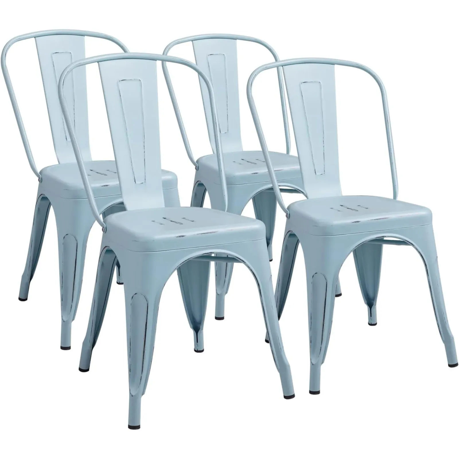 Furmax Distressed Metal Dining Chairs, Distressed Blue, product photo