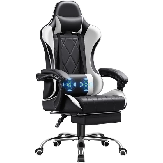 Gaming Chair with Footrest, Massage Lumbar