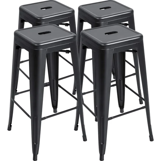 Metal Bar Stools, 30 in, Set of 4, Black
