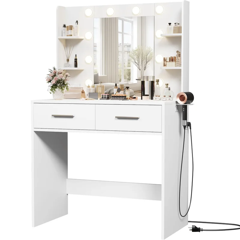 Furmax Makeup Vanity, White, No Bench, product photo
