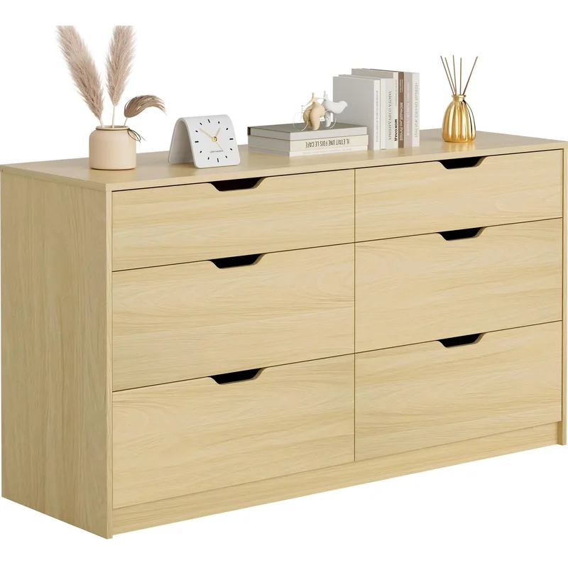 Furmax Modern 6-Drawer Dresser, Natural Oak, product photo